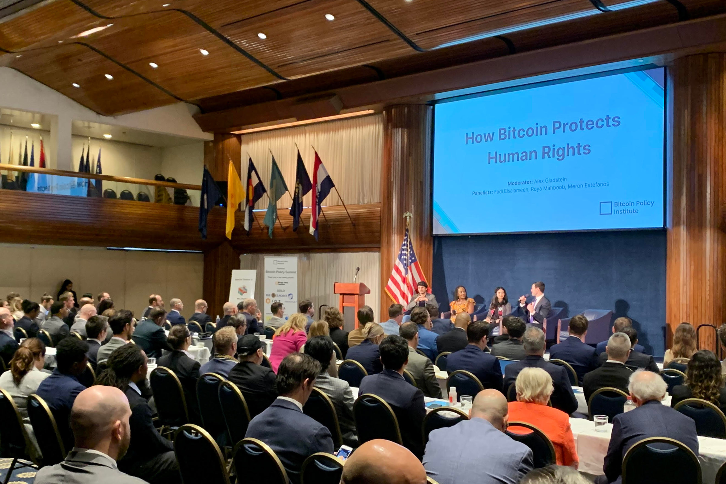Panel on stage at the 2025 Bitcoin Policy Summit
